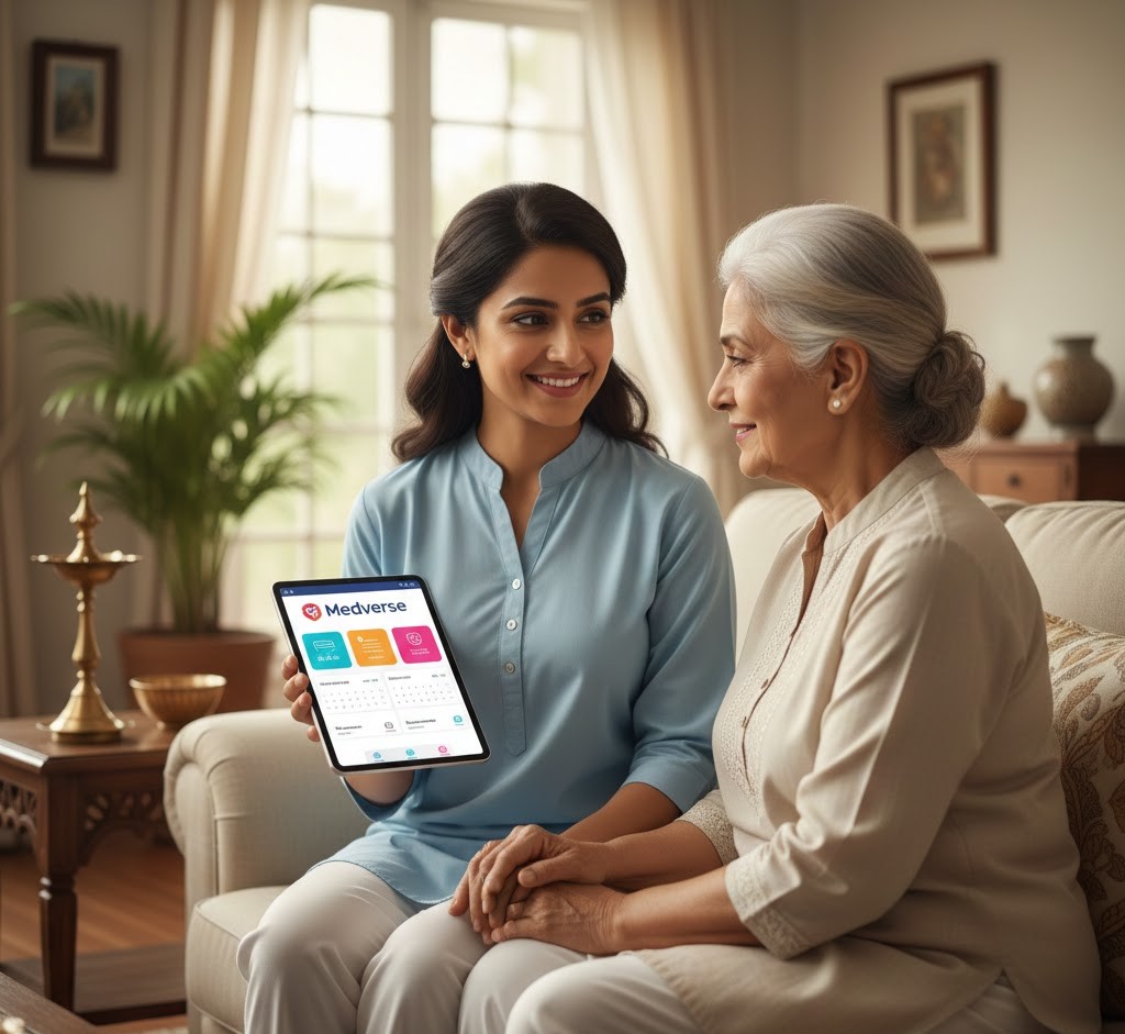Certified caregiver from SW Home Care providing home healthcare to elderly patient in Bangalore